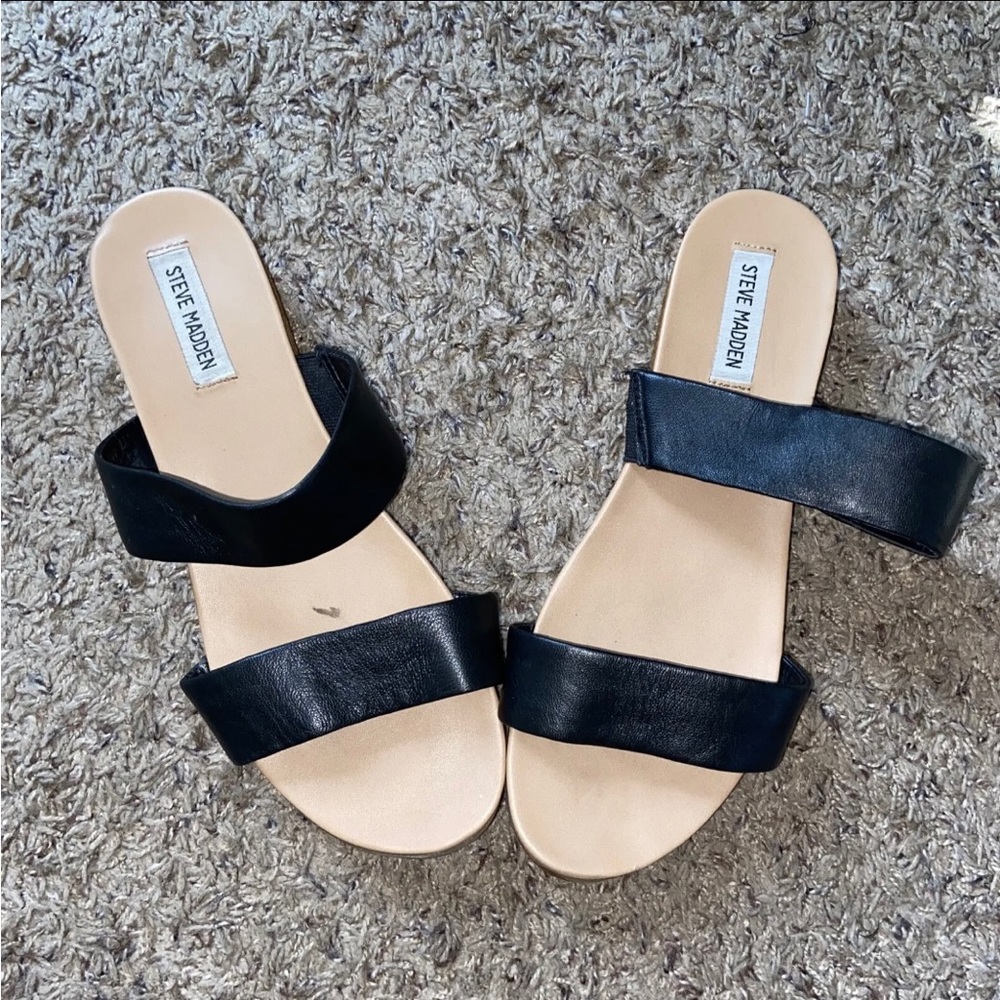 Steve Madden Women's Size 11 Annette Black Leather Upper Clogs ANNE02S1 preowned